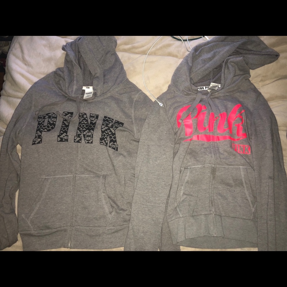 2 PINK grey zipups